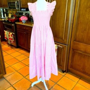 Hill House Ellie Nap Dress Bubblegum Pink white Stripes size Small